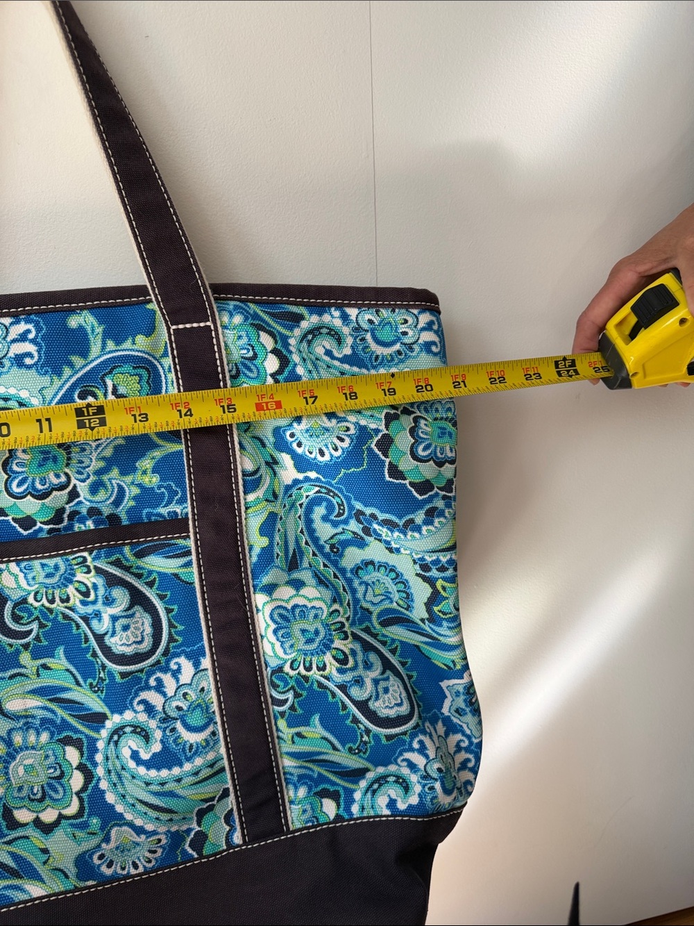 Blue Paisley Canvas Tote Bag with Dark Trim Lands End - Picture 2 of 7